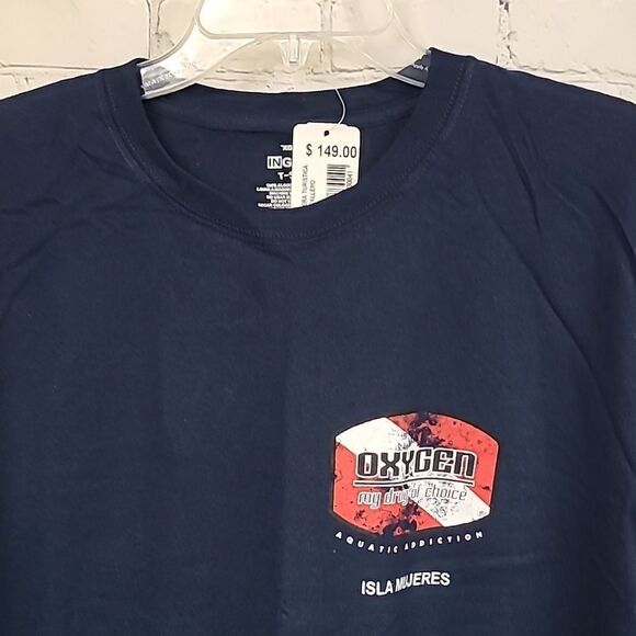 OXYGEN my Drug of Choice NWT Men's XXL Navy Tee Aquatic Addiction Dive T-Shirt - Picture 5 of 7